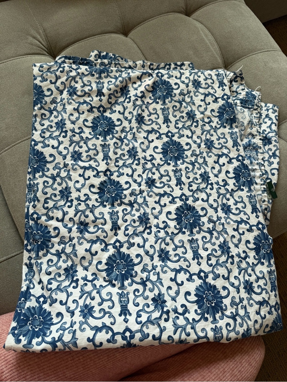 Ralph Lauren Porcelain Rosette Twin Size Sheet 100% Cotton blue white printed - Picture 2 of 4